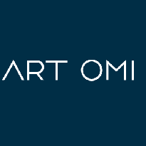 White text on a dark blue background reads ART OMI in a modern, minimalist font, reflecting a sense of creativity and community.