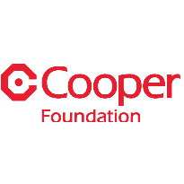 Red Cooper Foundation logo featuring a hexagonal icon with a dot and line, symbolizing community connection, followed by the word Cooper above Foundation on a white background.