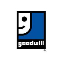 Goodwill logo featuring a stylized smiling face in black and white on a blue background, with the word goodwill in lowercase letters below—symbolizing support for community connections.