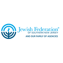 Logo of the Jewish Federation of Southern New Jersey featuring a blue menorah symbol, highlighting community and text stating Jewish Federation of Southern New Jersey and our family of agencies.
