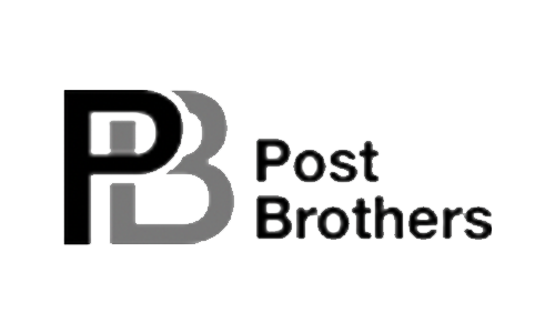 Logo for Post Brothers featuring large, overlapping letters P and B to the left of the company name written in black text.