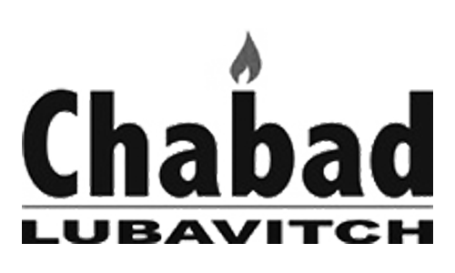 The image shows the Chabad Lubavitch logo with the word Chabad in large text, featuring a flame above the letter a, and LUBAVITCH in smaller block letters below.