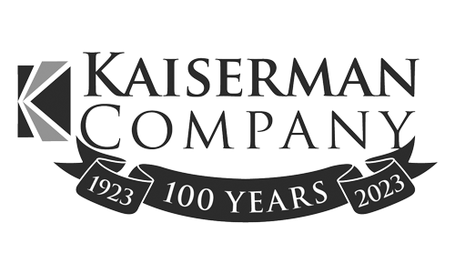 Kaiserman Company logo with a ribbon reading 1923 100 Years 2023, marking the companys centennial anniversary.