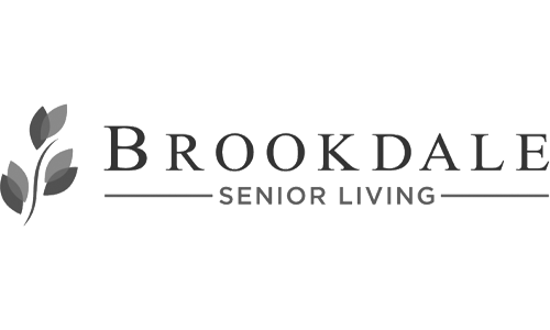 Brookdale Senior Living logo featuring a stylized leaf design to the left of the company name in uppercase letters.