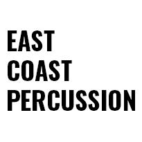 Black bold text reads “EAST COAST PERCUSSION” on a white background, representing a strong and united community of musicians.