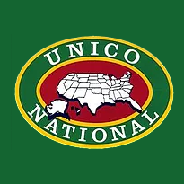 UNICO National logo featuring a white map of the United States on a red oval background, bordered by green and yellow rings with the organization's name, symbolizing community and unity.