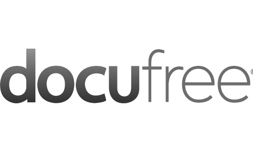 Docufree logo in black and gray gradient lowercase letters on a white background.